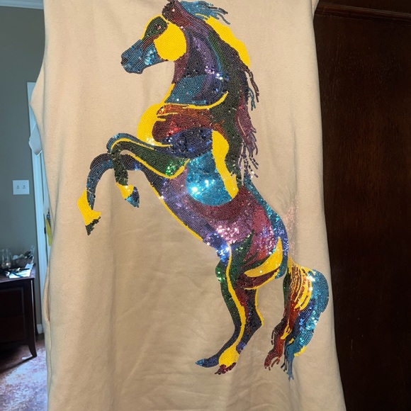 QOS Tan Multi Horse Dress - Picture 5 of 10